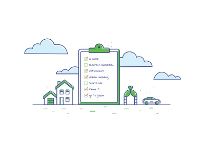 Life Goals - Illustration car goals home house icon illustration list save to do ui vector wedding