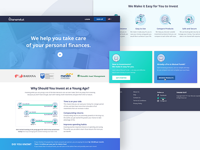 tanamduit Landing Page bank blue card design finance illustration interface landing page millenials mutual fund ui website