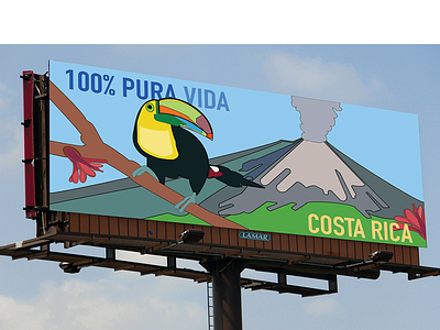 100% Pura Vida advertising billboard mockup clean costa rica design drawing illustration travel vector