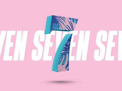 Seven 3d 7 blue bold floral leaf palms pastels pink shadows type typography