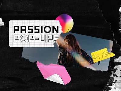 Passion Pop-Ups badge color dark gradient grunge ripped sticker tear type vibrant