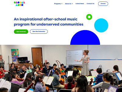 Nonprofit Website blue children circles clean colorful cta green inspirational lessons music nonprofit ui website