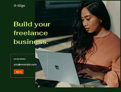 Freelance Business SaaS email form green landing page modern opt in signup subscribe trendy ui website