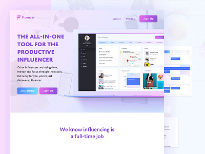 Influencer SaaS Homepage app homepage landing laptop mockup pink purple squeeze ui ux web website