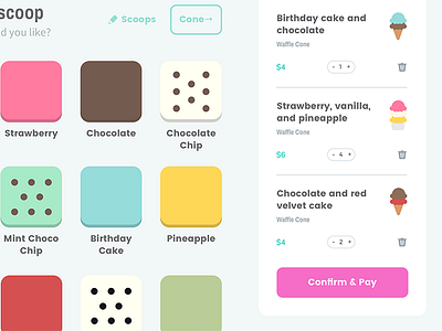 Ice Cream Order Screen app checkout colorful food ice illustration order pastel ui ux web