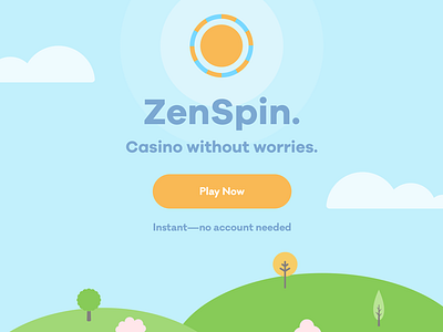 Zen Casino Logo And Landing Page blue calm casino chip gambling green logo nature poker sky soothing sun trees zen