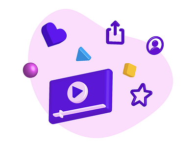 3D UI 3d heart illustrator media player profile purple shapes share star ui video