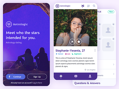 Dating app app dating mobile purple ui ux