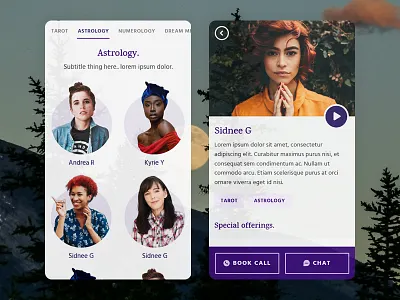 Psychic App app astrology magic psychic purple tarot ui ux