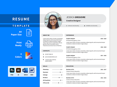 Clean Resume Template a4 ai black blue clean cv doc docx professional psd red resume stationery template