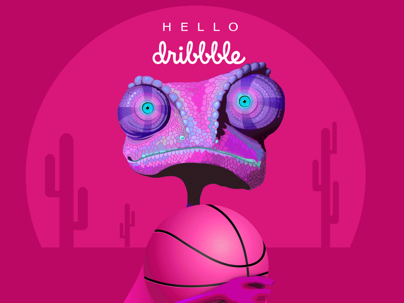 HELLO DRIBBBLE chameleon character colorchange debut gif illustrator rango vector