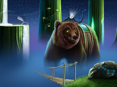 Great bear bear boy character devi digitalart fish illustration koi poster tree wather
