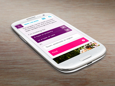 Carehome homepage flat mobile search site