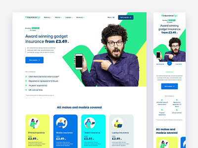 Gadget insurance homepage clean homepage mobile navigation ui website
