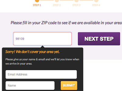 Zip Code Search overlay purple search zip
