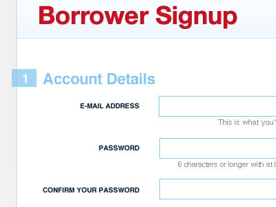 Signup Screen blue cyan form helvetica red