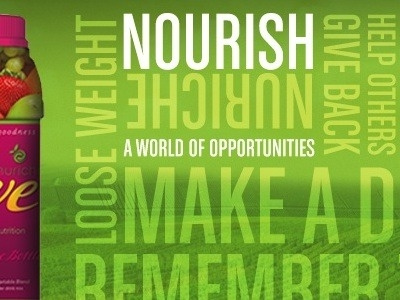 World of Opportunities bottles client condensed font green transparency