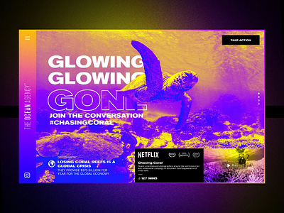#glowinggone creative challenge entry 2019 trend beach climate change colour coral gradient interaction landing page layout neon reef sea sustainability turtle ui uidesign uiux ux uxdesign web design
