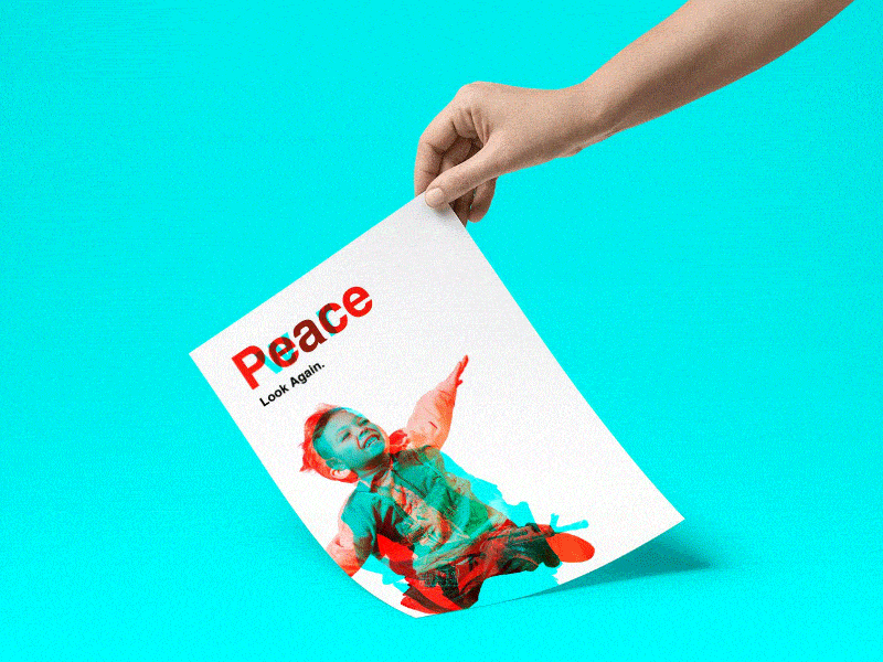 Look Again. anaglyph behance blue graphic design look again peace poster red war