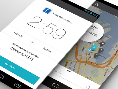 Mobile Parking Meter android app interaction interface map mobile parking pin search timer ui ux