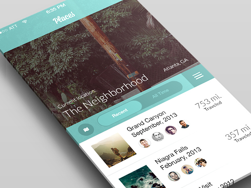 Places | Travel Concept ui ux mobile flat minimal travel map navigation slider app ios7 teal