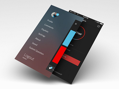 Rather Collaboration design flat gradient interaction ios7 menu minimal mobile navigation signup ui ux