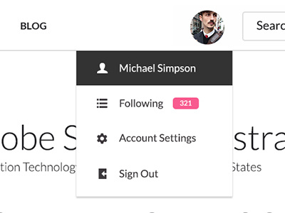 Profile dropdown account dashboard design dropdown flat minimal navigation profile settings ui ux web