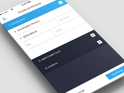 Create an Account blue design dropdown flat form ios7 menu minimal mobile signup ui ux