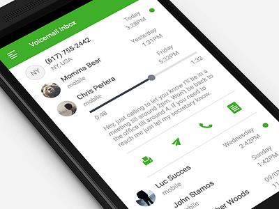 Voicemail android calling flat green inbox material design minimal mobile phone ui ux voicemail