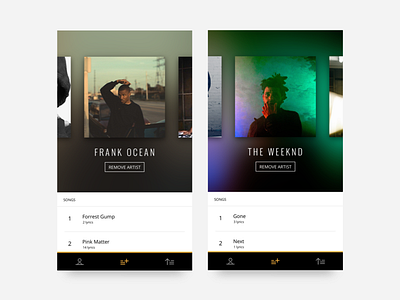 October | Select Artist app artist carousel clean lyrics minimal mobile music selection typography ui ux