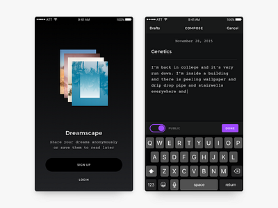 Dreamscape | Dream journal app compose dreams edit ios journal login mobile ui ux