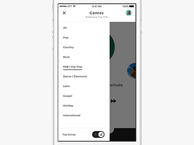 Sundial genre filters app filters genres menu mobile music navigation toggle ui ux