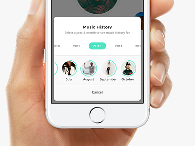 Sundial Music History calendar controls filters history mobile music player ui ux