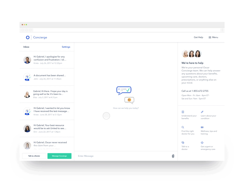 Concierge Messaging attachments chat dashboard health inbox medical messaging profile ui ux web