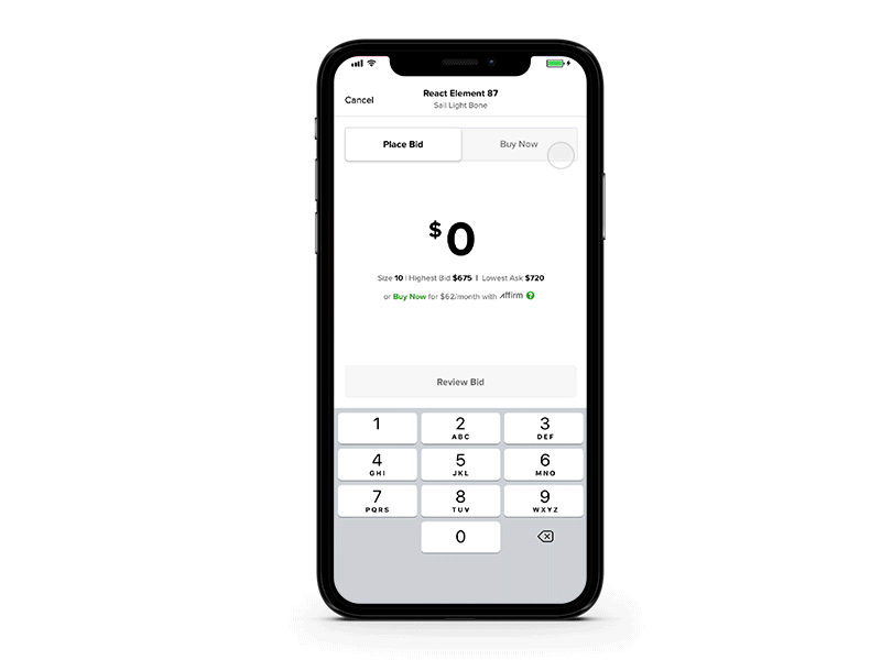 Buy > stockx place bid > in stock