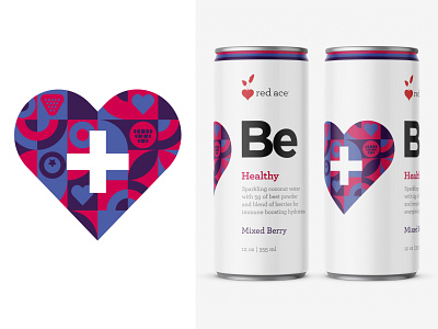 Be by Red Ace bluberry can design cherry coconut energized healthy heart illustration lime mandarin orange packaging pattern pinapple raspberry restored sparkling beverage tropical