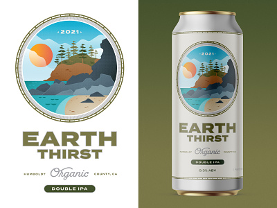 Earth Thirst IPA badge beer beer can branding california california coast humbolt county humbolt county illustration northern california packaging
