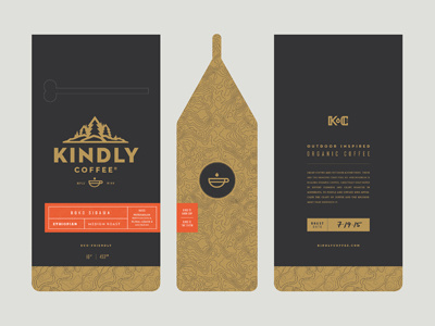 Kindly Coffee Packaging V2 branding coffee outdoors packaging topo map
