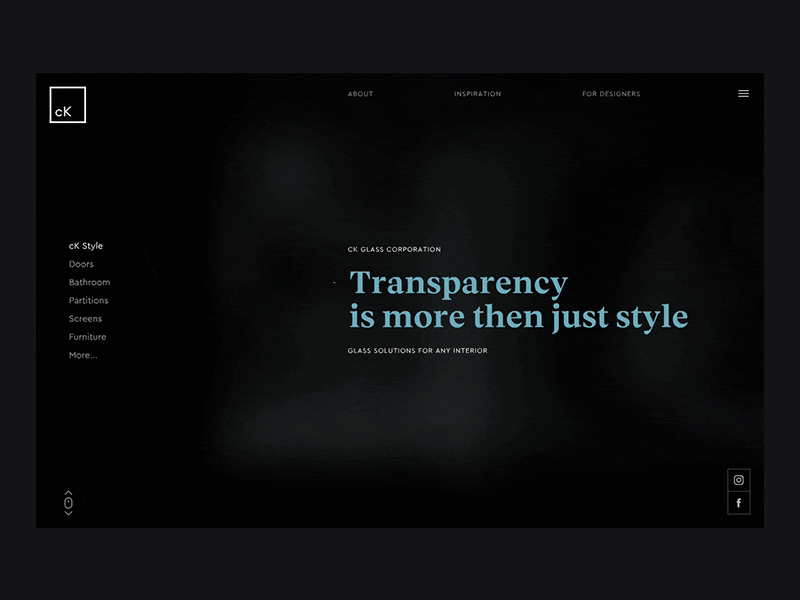 Ck Glass online showroom animation branding identity typography ui ux webdesign