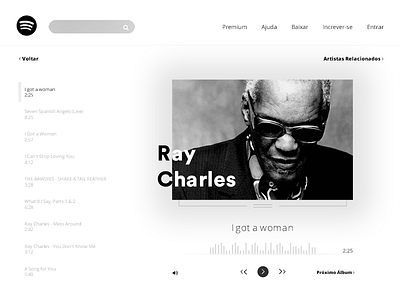 Music Player #009 Daily ui 009 daily design music player ray charles spotify ui white black