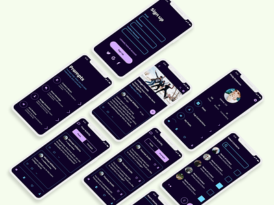 Kinect Social App auto layout dark background dark mode mobile design mockups product design social social media ui