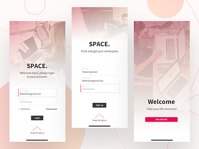 SPACE. Sign up pages