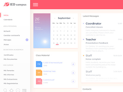 University campus calendar campus emails files homework ied messages school teachers ui ui design university