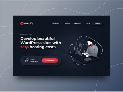 Wordify app dark dark ui illustrations interface modern red ui ux website wordpress hosting