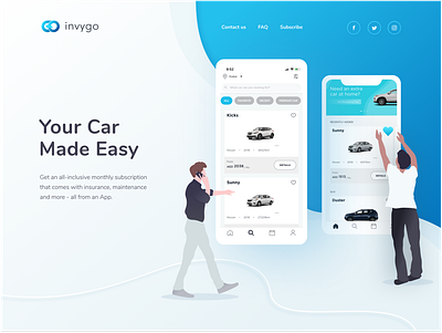 Invygo - Car subscription service app blue car car app car rent car subscription clean interface minimal modern subscription ui ux website