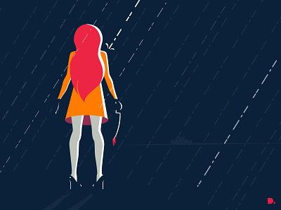 Rainy night bold colors conceptual minimalist rain redhead vector