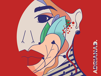 Flowers Eyes Lips Tombs branding cubism leaf minimalism nature red water soluble ink effect