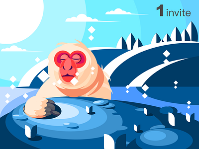 Take a bath in hot spring illustrator invite design sketch