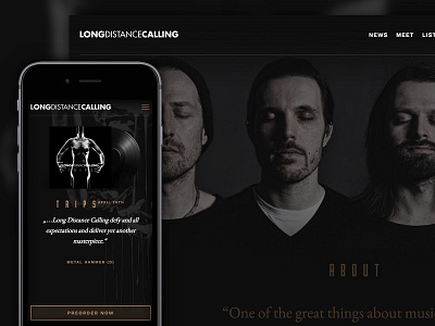 Website for Long Distance Calling band dark minimal music responsive sketch typography video webflow