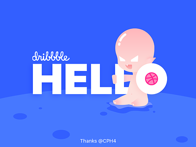 Hello Dribbble! baby blue dribbble hello illustration